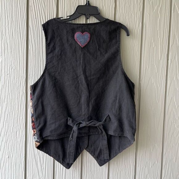 Vintage Tapestry Teddy Bear Vest Size 14 Kids, Fits Women’s XS, Heart Patch - Picture 3 of 6